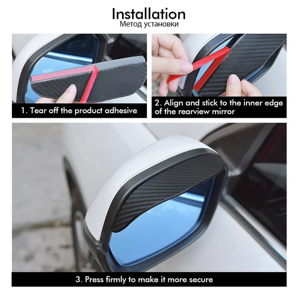 2 Pcs Car Carbon Fiber Rain Brow Rear View Mirror Rain Cover Self-Adhesive Sun Visor Clear Vision Tools Auto Mirror Accessories