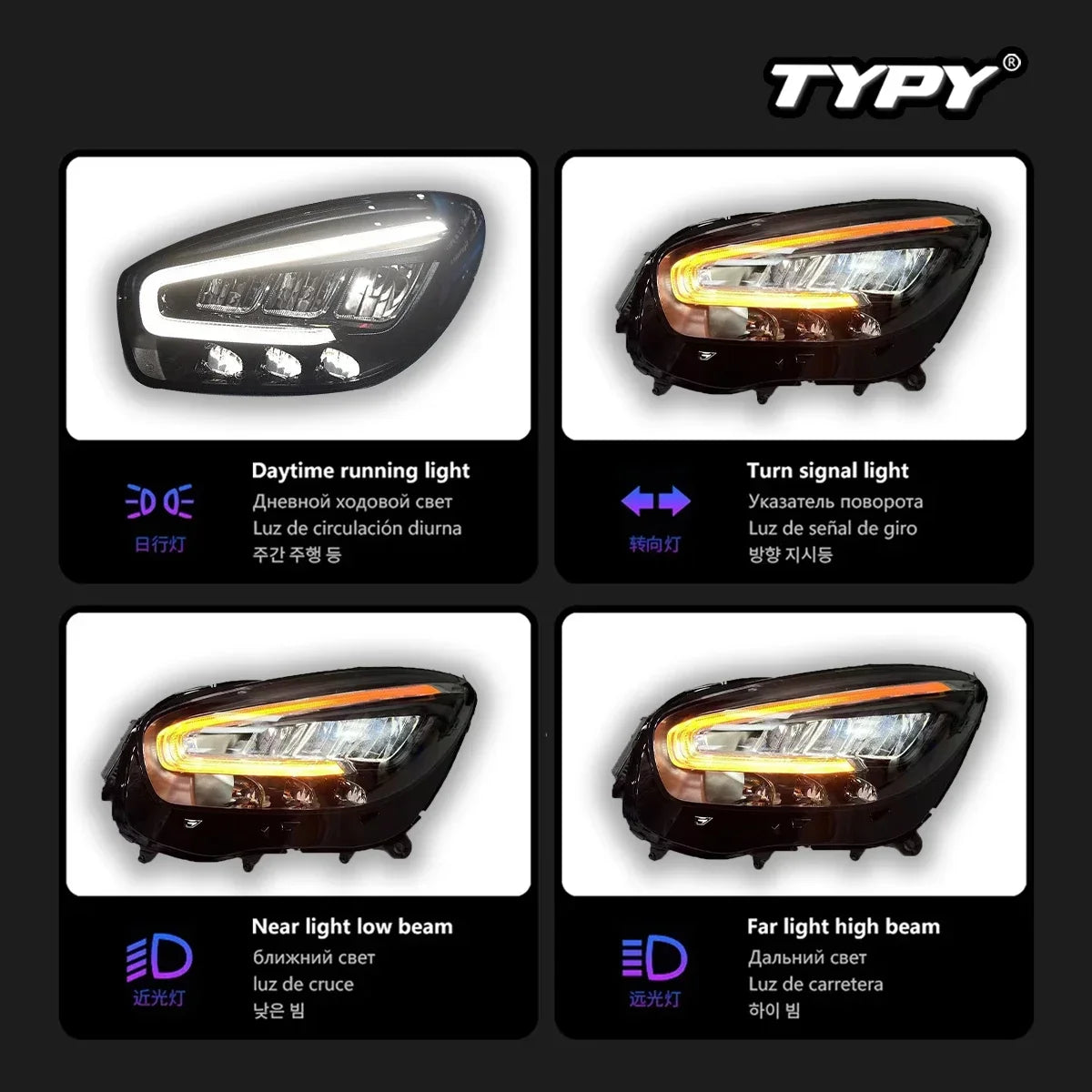 TYPY Car For Benz AMG GT Headlights 2015-2019 Upgrade Modified to New DRL Dynamic Turn Signal LED Headlight Auto Accessories