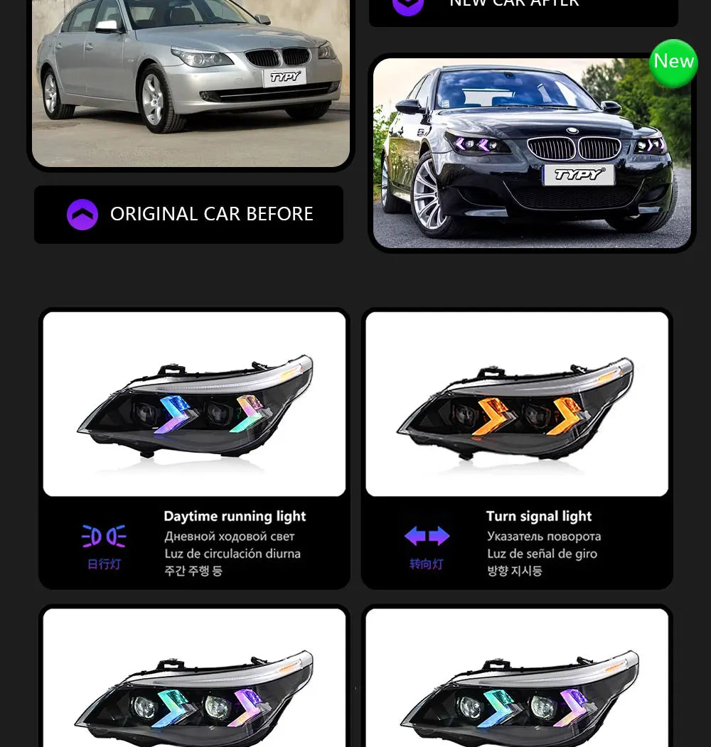 TYPY Car For BMW 3 Series E60 RGB Headlight 2004-2010 Upgrade Modified to New Dynamic Turn Signal LED Headlight Auto Accessories