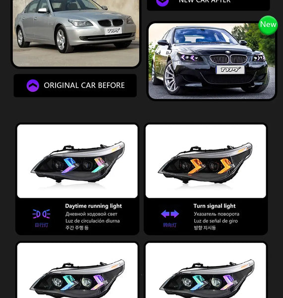 TYPY Car For BMW 3 Series E60 RGB Headlight 2004-2010 Upgrade Modified to New Dynamic Turn Signal LED Headlight Auto Accessories