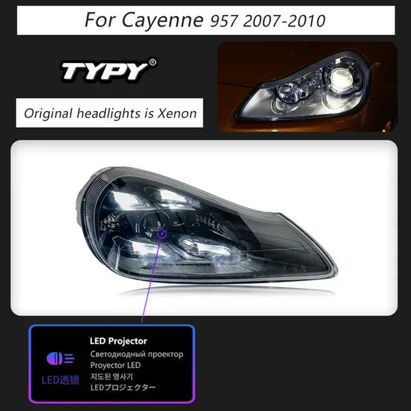 TYPY Car For Porsche Cayenne 957 Headlight 2007-2010 Upgraded Styling New LED Headlight Dynamic Turn Signal Lamp Car Accessories