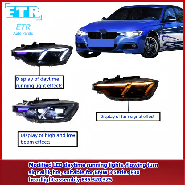 Modified LeD daytime running lights,flowing turn signallights, suitable for BMw3 Series F30 headlight assemblyF35 320 325
