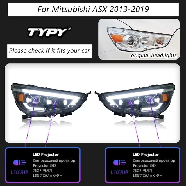 TYPY Car For Mitsubishi ASX Headlight 2013-2019 Upgrade Modified LED Headlights Dynamic Turn Brake lamp DRL Car Accessories