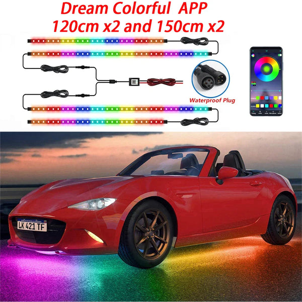 RGB Flexible Car Underglow Light Strip – 12V LED Underbody Ambient Light with App Control Neon Decorative Lamps