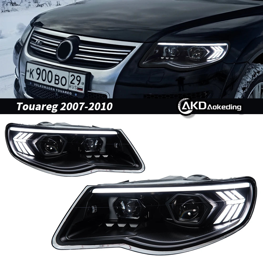 AKD 2PCS Auto Parts for VW Touareg LED Taillight 2007-2010 Headlights Touareg DRL Turn Signal High Beam