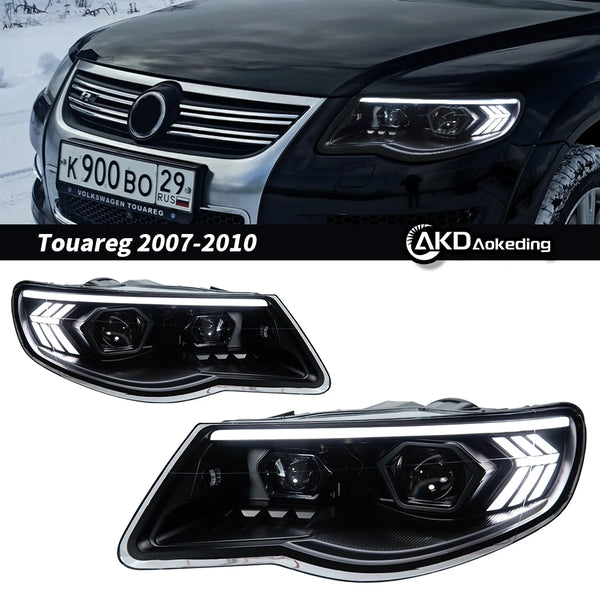 AKD 2PCS Auto Parts for VW Touareg LED Taillight 2007-2010 Headlights Touareg DRL Turn Signal High Beam