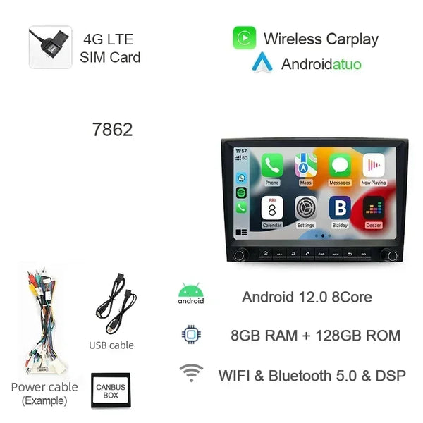 8G 256GB 7" Auto Android 12 Car Radio GPS Player Carplay Navi Bluetooth Wifi For Porsche 911 996 986 Boxster Carrera 1998-2006