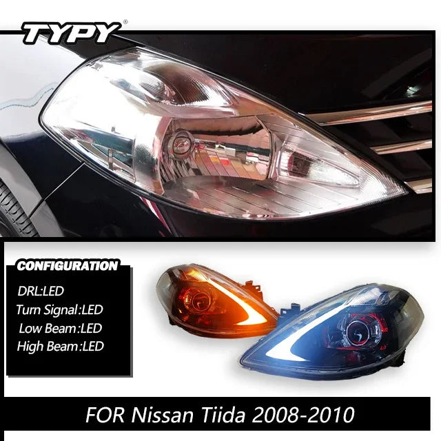 TYPY New LED Head Lamp Upgrade Modified For Nissan Tiida Headlight 2008-2010 Headlight Dynamic Signal Head Lamp Auto Accessories
