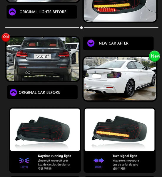 TYPY Car Taillight For BMW 2 Series F22 Tail Lamp 2014-2021 RGB LED Projector Tail Lamp New Running Lights Water Turn Signal