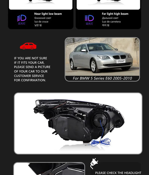 TYPY Car For BMW 3 Series E60 RGB Headlight 2004-2010 Upgrade Modified to New Dynamic Turn Signal LED Headlight Auto Accessories
