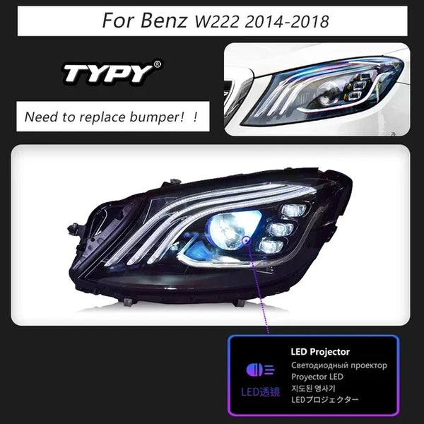 TYPY Car For Benz S-Class W222 Headlight 2014-2018 Upgrade 2019 Modified to New DRL Dynamic Turn Signal LED Auto Accessories