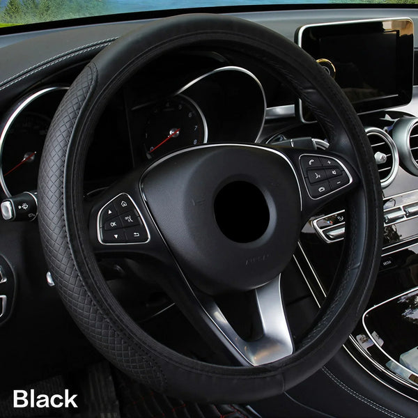 Breathable PU Leather Anti-Slip Universal Car Steering Wheel Cover, Interior Decoration Accessories