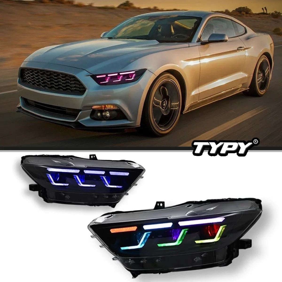 TYPY Car Lights For Ford Mustang RGB 2015-2017 Headlight LED Projetor head Lamp Daytime Running Light Automotive Accessories