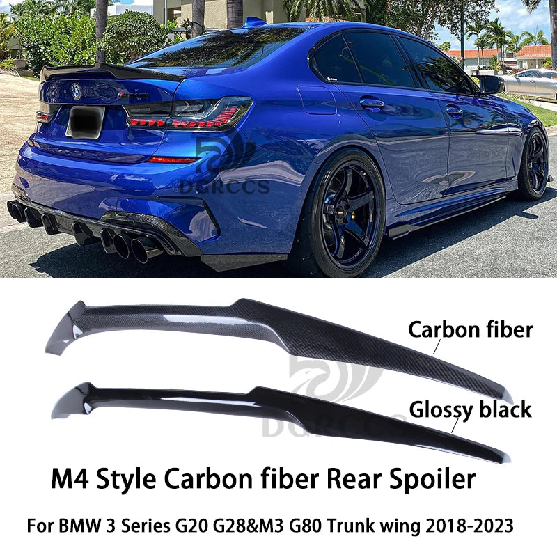 For BMW 3 Series G20 G28&M3 G80 M4 Style Carbon fiber Rear Spoiler Trunk wing 2018-2025 Carbon fiber Glossy black