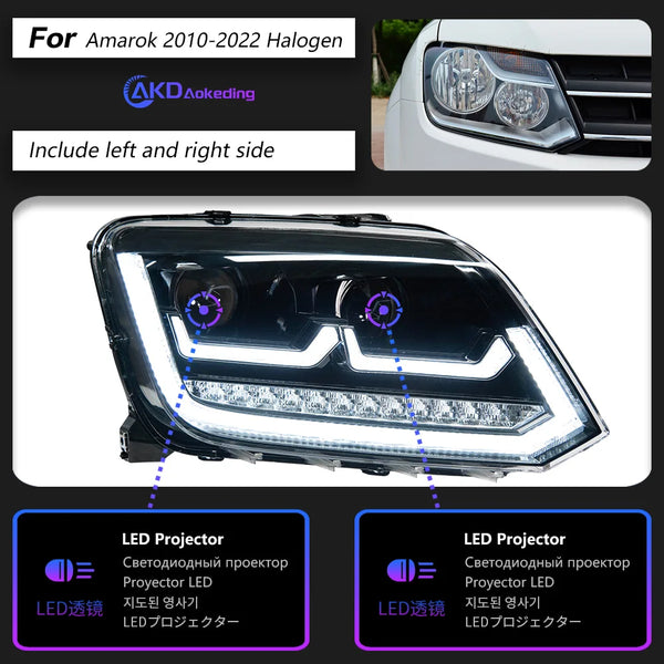 AKD Head Lamp for VW Amarok LED Headlight 2008-2020 Headlights  Amarok DRL Turn Signal High Beam Angel Eye Projector Lens
