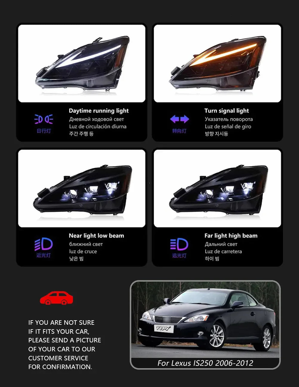 TYPY LED Headlights for Lexus IS350 2006-2012 IS250 IS350C ISF 220d RGB Car Front Lamps Start UP