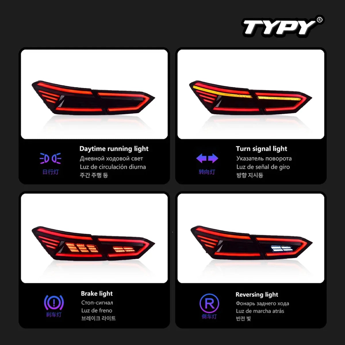 TYPY New LED Taillight Upgrade Modified Full Tail Lamp Car Accessories For Toyota Camry RGB 2018-2023 Dynamic Turn Signals