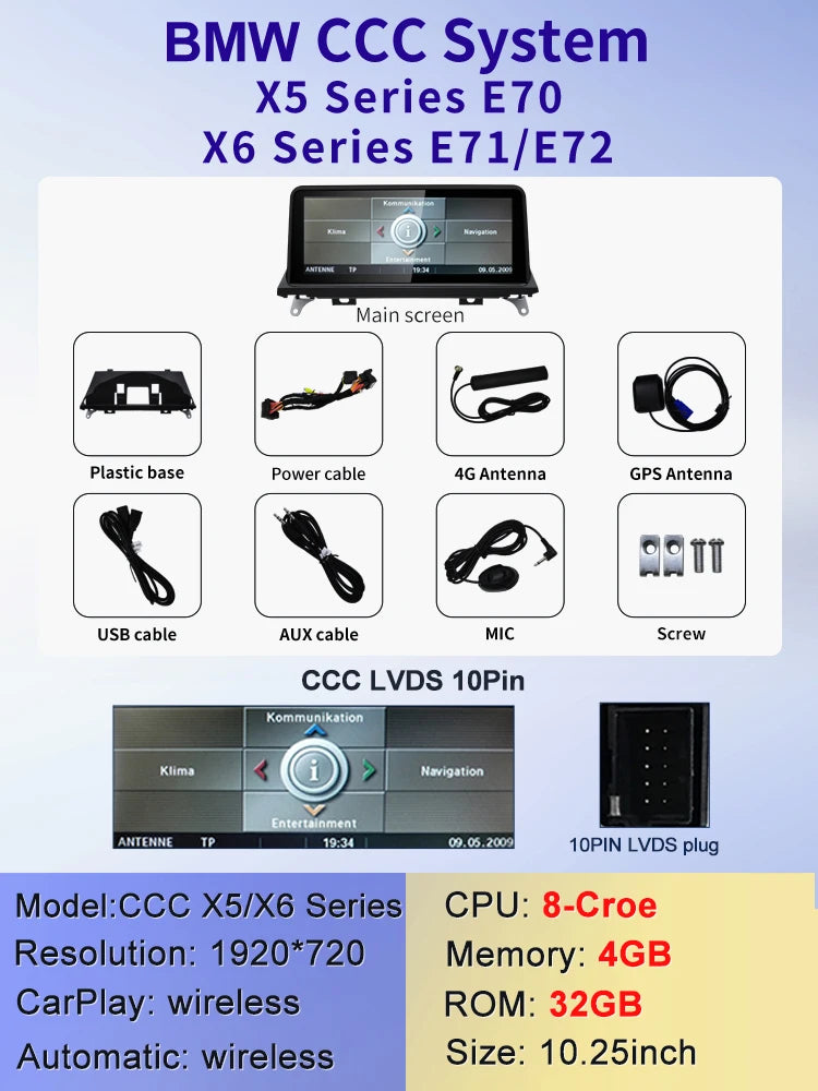 2024 New ID6 ID7 ID8 UI 10.25inc Android System Wireless Carplay AUTO For BMW X5 E70 X6 E71 Car Video Players GPS Navigation