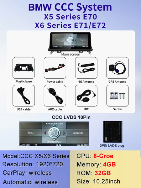 2024 New ID6 ID7 ID8 UI 10.25inc Android System Wireless Carplay AUTO For BMW X5 E70 X6 E71 Car Video Players GPS Navigation