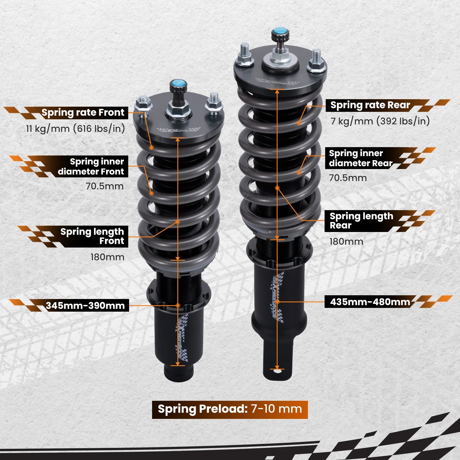 Maxpeedingrods T7 Coilovers Struts Shocks Kit For Honda CR-X 1988-1991 ED EE EF For Honda Civic 1996-2000 EJ EK EM