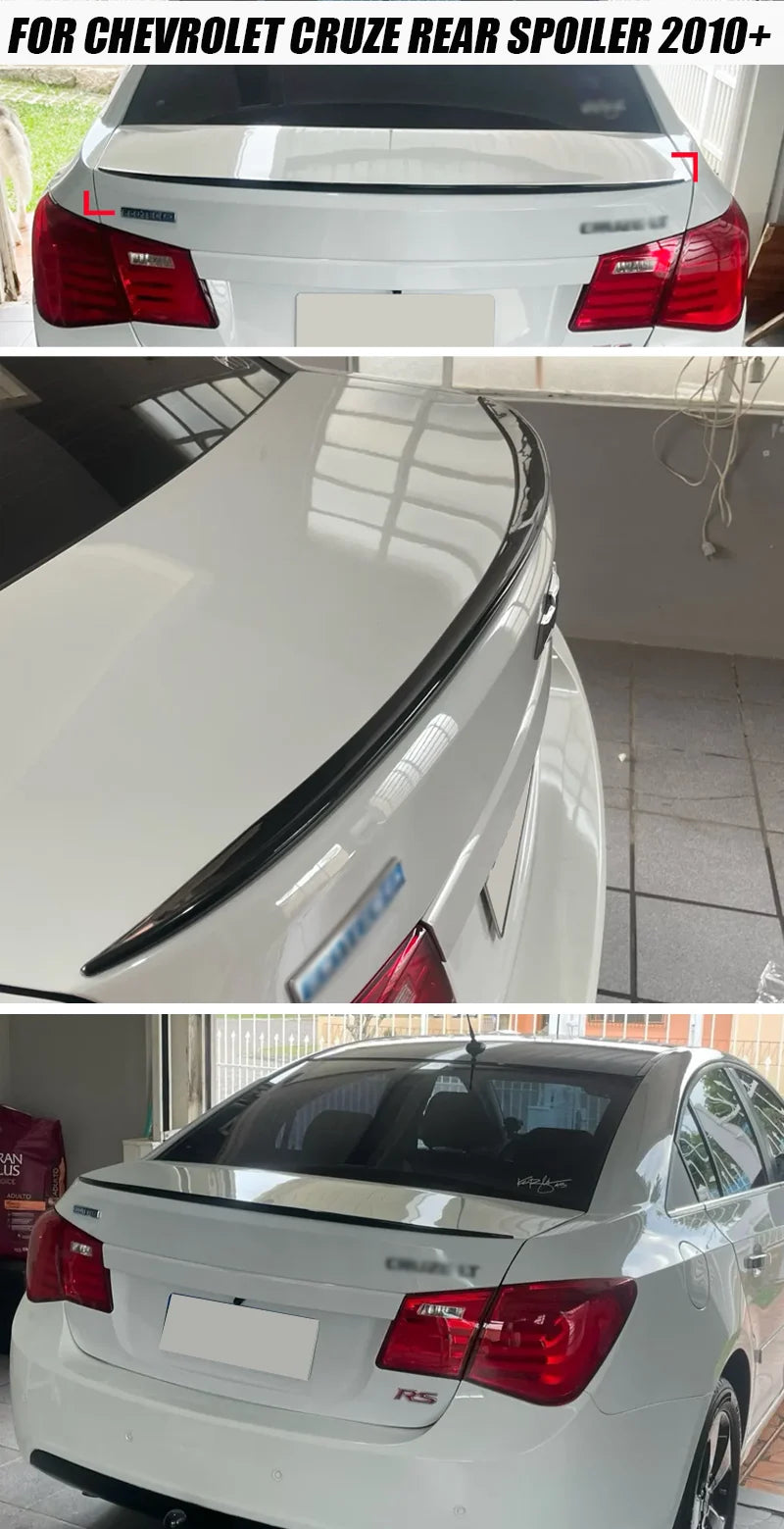 For Chevrolet Chevy Accessories Cruze Lt Rs 2010+ Car Rear Trunk Spoiler Wing Lip Glossy Black Rubber