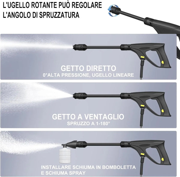 Electric High Pressure Washer 1600W, 120bar, 380L/h – Adjustable Lance, 7m Flexible Hose, for Terraces, Gardens, Cars