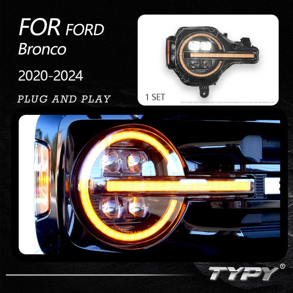 TYPY Car Headlights For Ford Bronco 2020-2024 LED Car Lamps Daytime Running Lights Dynamic Turn Signals Car Accessories