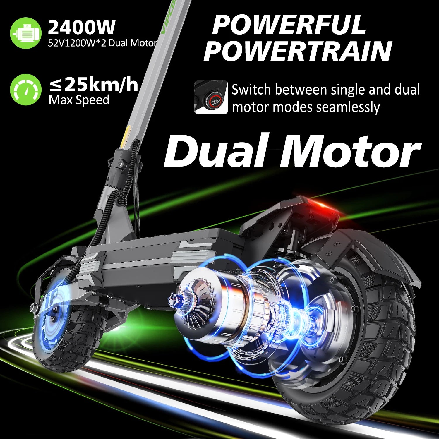 VIPCOO VS6 PRO Fast Electric Scooter 2x1200W Dual Motors 52V 20.8Ah Power Battery 50-65Km Range Foldable Adult City E-Scooter