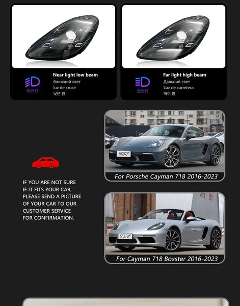 TYPY LED DRL Lightbar Projector Headlights Porsche 718 Cayman Boxster 2016-2023 Upgrade New Style LED PLDS Lasers Head Lamps 2 PCS Plug and Play - NOT Factory OE AFS - LHD & RHD Available