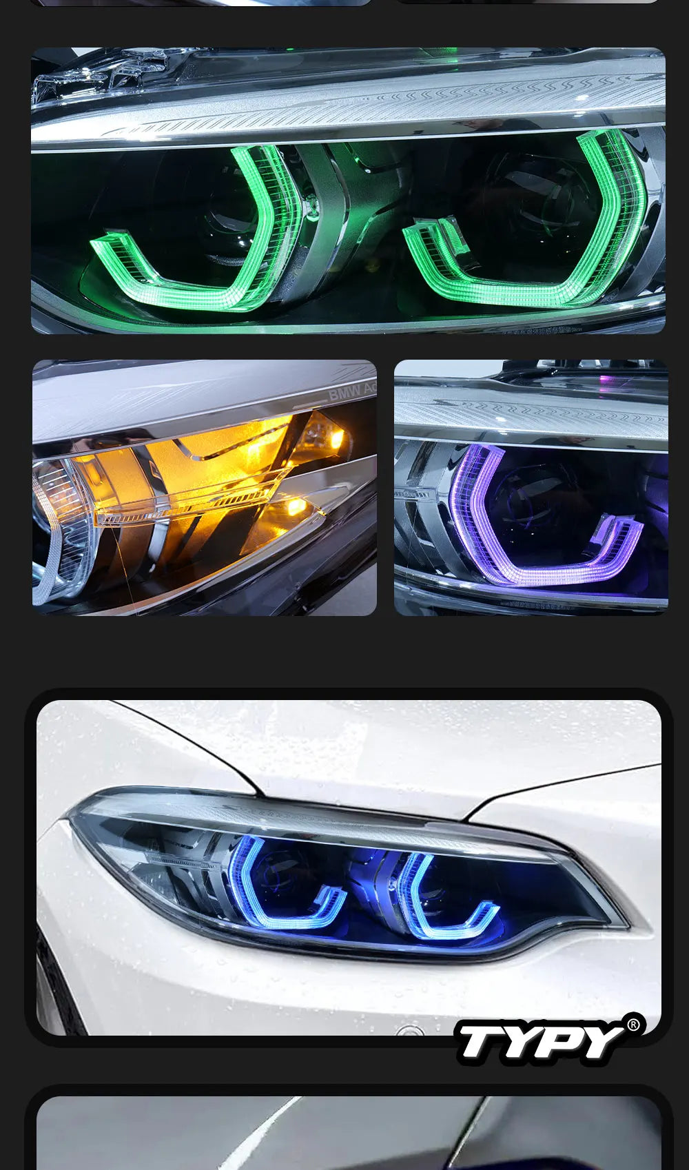 TYPY New LED Head Lamp Upgrade Modified For BMW 2 Series F22 RGB Headlight 2014-2019 Dynamic Signal Head Lamp Auto Accessories