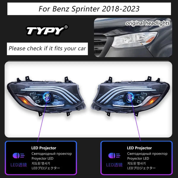 TYPY Car Lights For Benz Sprinter Headlights 2018-2023 LED Projetor head Lamp Daytime Running Light Automotive Accessories