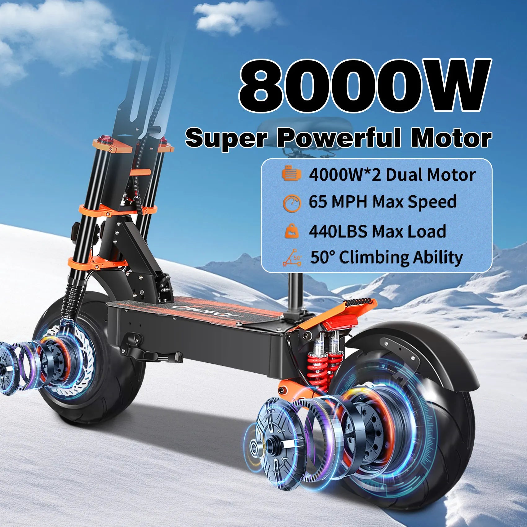TOURSOR X8 PRO adult electric scooter 4000W*2 motor 60V 38.8AH Folding E-scooter 14-inch off-road tire mountain Escooter
