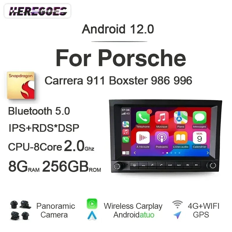 8G 256GB 7" Auto Android 12 Car Radio GPS Player Carplay Navi Bluetooth Wifi For Porsche 911 996 986 Boxster Carrera 1998-2006