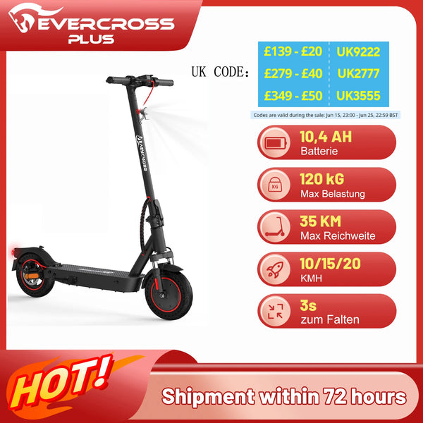 EVERCROSS PLUS EV10K Pro Electric Scooter for Adults, 10" Foldable Scooter, App Control, 500W Motor, 410WH Battery, Max Speed 25