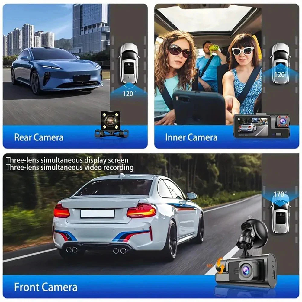 3 Lens Car Recorder with Memory Card Car Camera 1080P VCR WIFI Car DVR 2 Lens Front and Rear View Camera Night Vision Car Access
