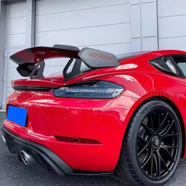 AKSH Aftermarket Porsche Boxster Cayman 718 987 997 998 981 911 GT4 Carbon Double Deck Blade Rear Spoiler Wing 718 987 997 998 981 911 Boxster GT4 Carbon