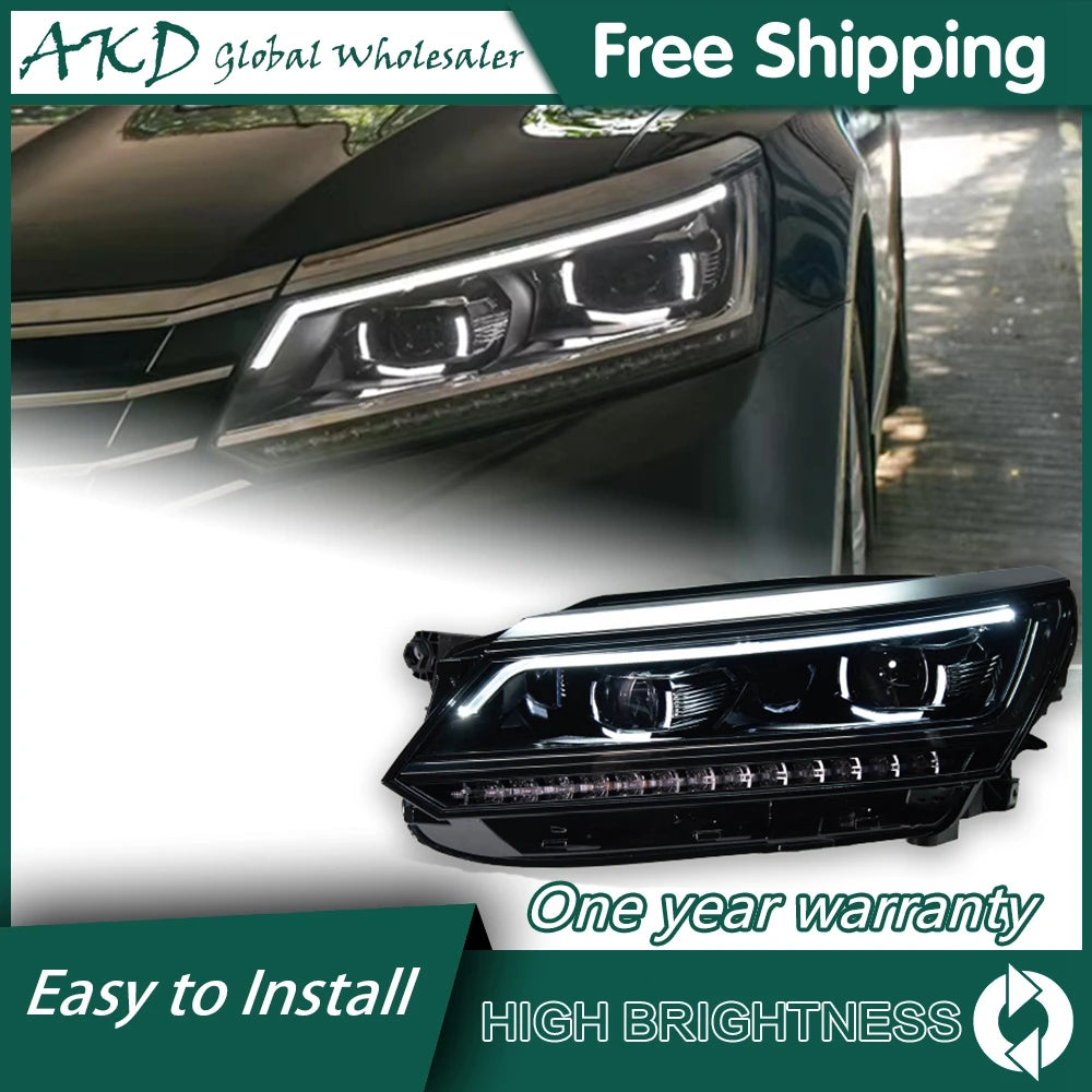 For VW PASSAT US B8 Version Headlights 2016-2020 DRL 12V H7 LED Bi Xenon Bulbs Fog Lights AKD Car Decoration Accessory Head Lamp