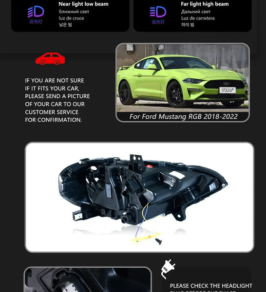 TYPY Car Lights For Ford Mustang RGB 2018-2022 Headlight LED Projetor head Lamp Daytime Running Light Automotive Accessories