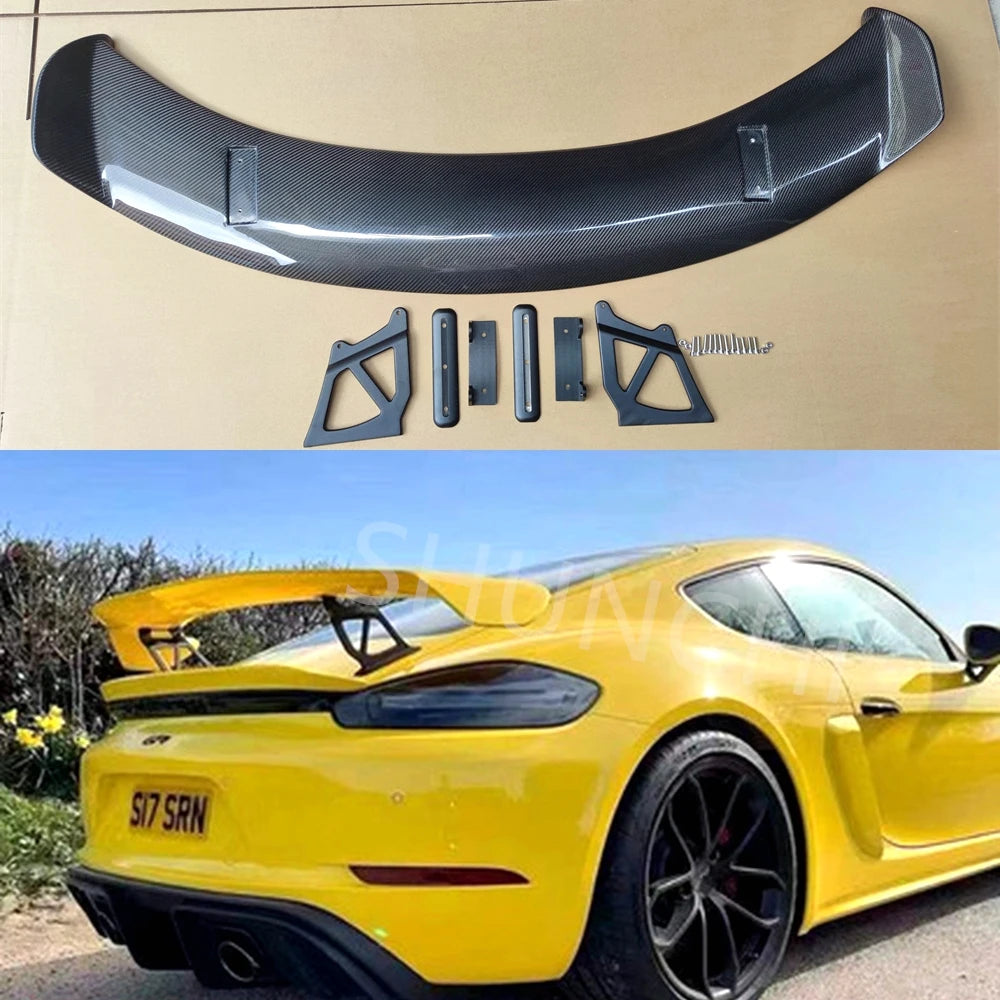 For Porsche Boxster Cayman 718 981 987 New GT4  Rear Trunk Spoiler Wing Rear Trunk Big Spoiler Lip Wing Carbon Fiber / FRP Black
