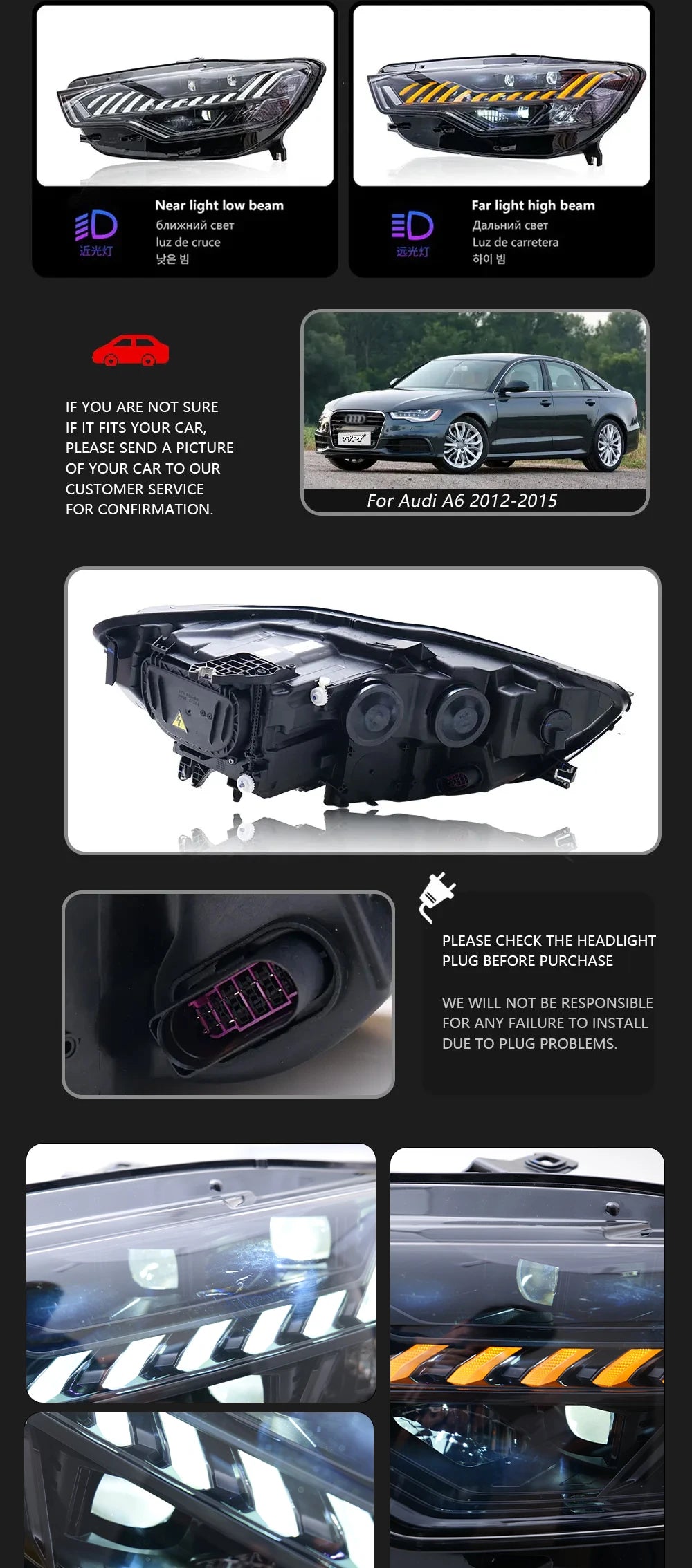 TYPY LED DRL Lightbar Projector Headlights A6 Headlights 2012-2015 A6L LHD