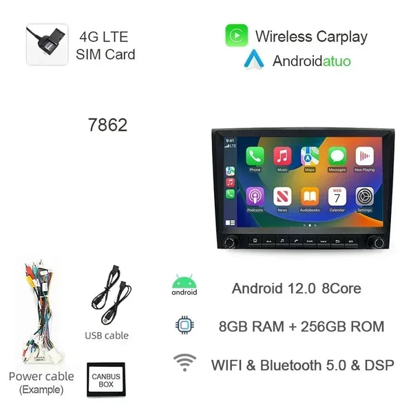 8G 256GB 7" Auto Android 12 Car Radio GPS Player Carplay Navi Bluetooth Wifi For Porsche 911 996 986 Boxster Carrera 1998-2006