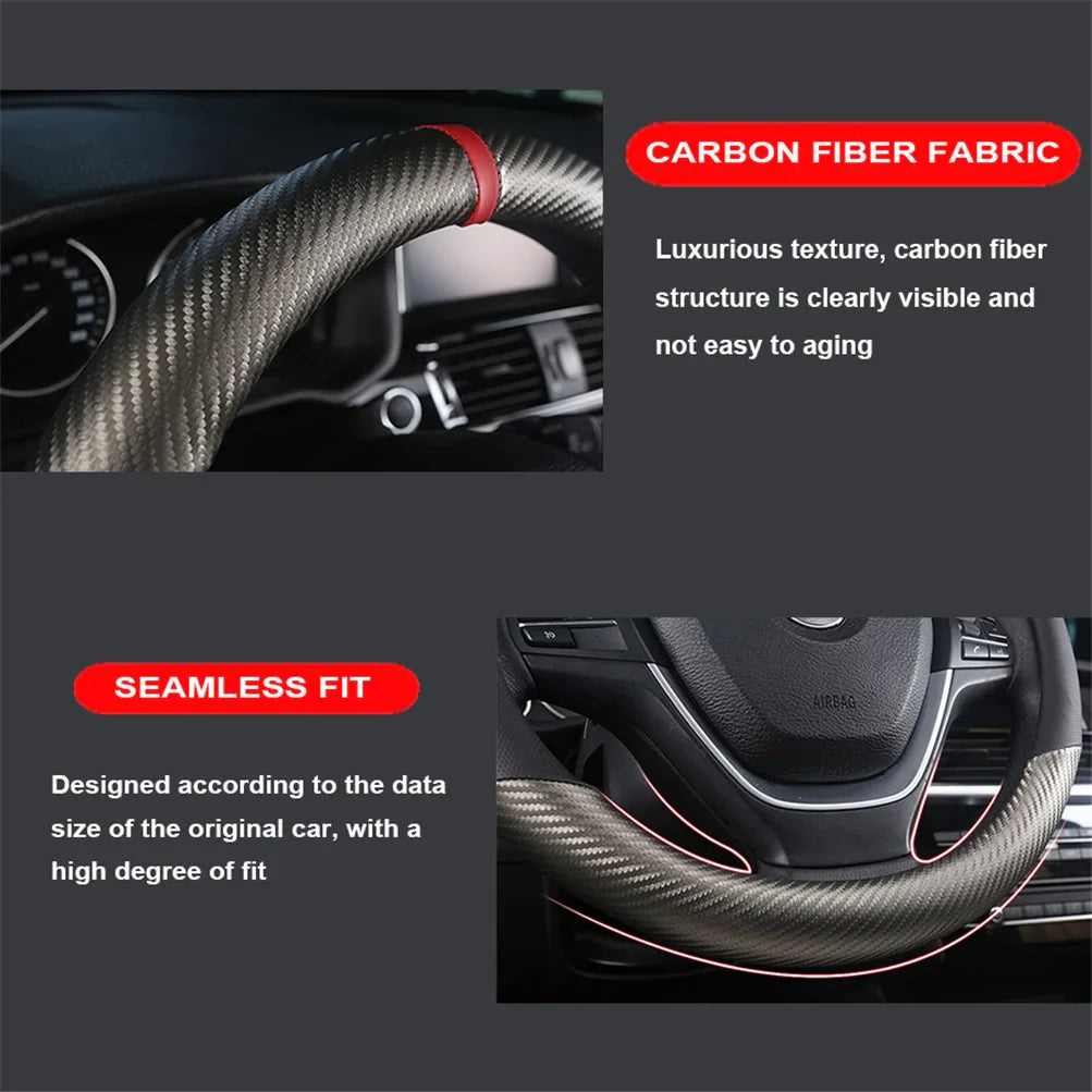 Carbon Fiber Leather Steering Wheel Cover  Breathable Non-slip Interior Accessories