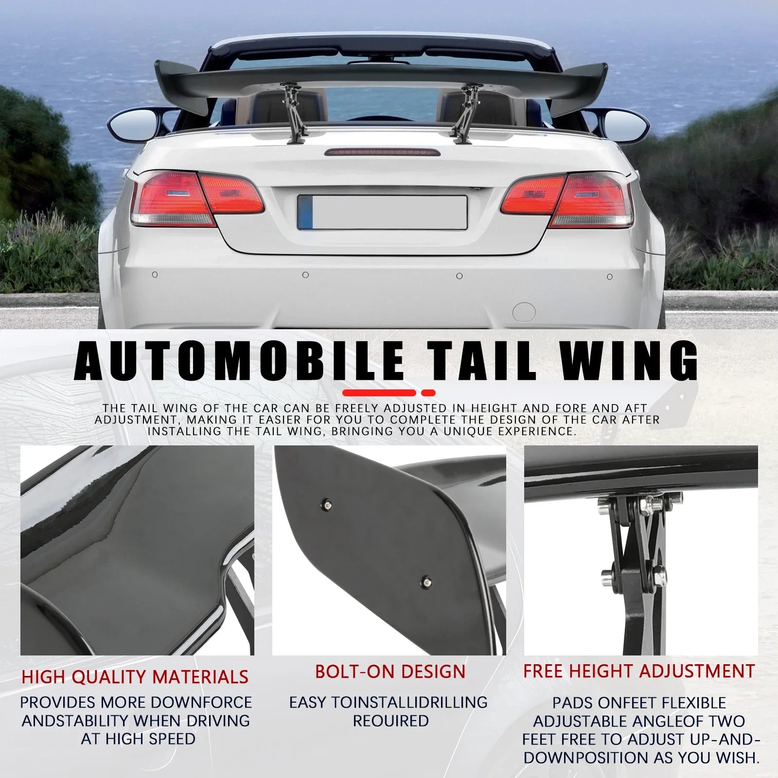 Universal GT Style Rear Spoiler Wing Tail Air Dam For 99% Sedan Body Kit Decoration Racing Car Tuning Accessories