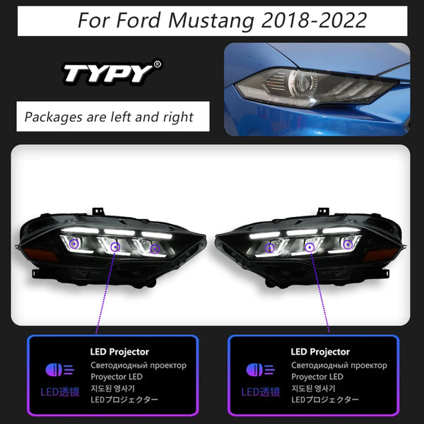 TYPY Car Headlights For Ford Mustang 2015-2022 LED Car Lamps Daytime Running Lights Dynamic Turn Signals Car Accessories