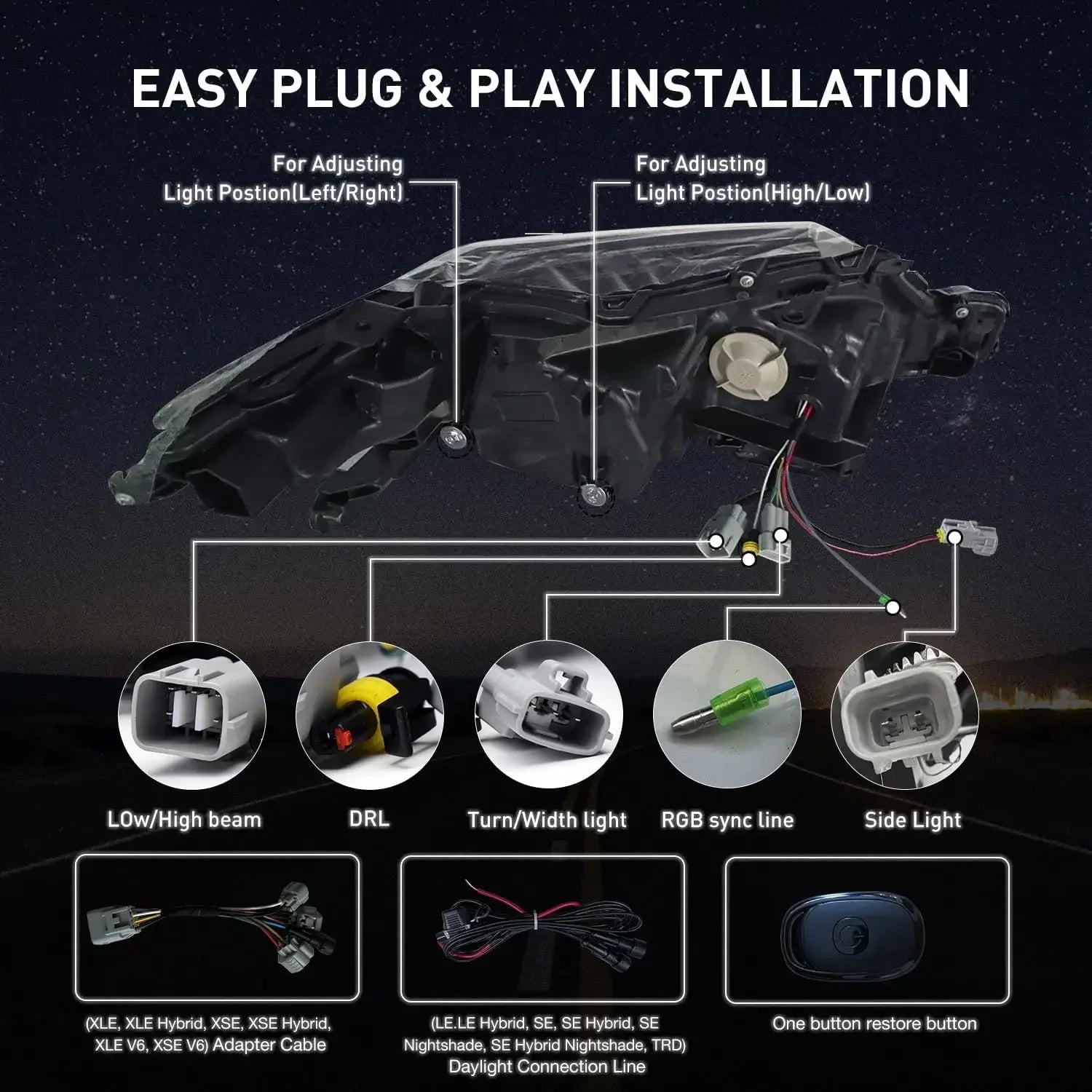 TYPY RGB HeadLamp Assembly Fit For Toyota Camry RGB Head Lamp 2018-2023 Upgrade to NEW Camry Dynamic Turn Signal RGB Head lamp