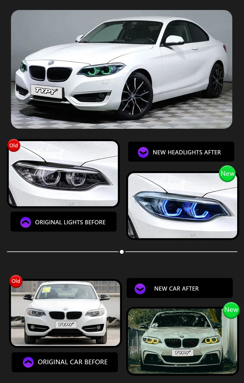 TYPY New LED Head Lamp Upgrade Modified For BMW 2 Series F22 RGB Headlight 2014-2019 Dynamic Signal Head Lamp Auto Accessories