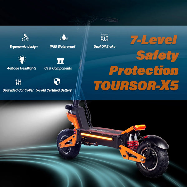 TOURSOR X5 adult electric scooter 3000W*2 motor 60V 38AH Folding electric scooter 11-inch tires Urban road electric scooter