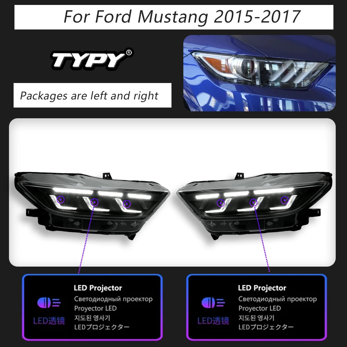 TYPY Car Headlights For Ford Mustang 2015-2022 LED Car Lamps Daytime Running Lights Dynamic Turn Signals Car Accessories