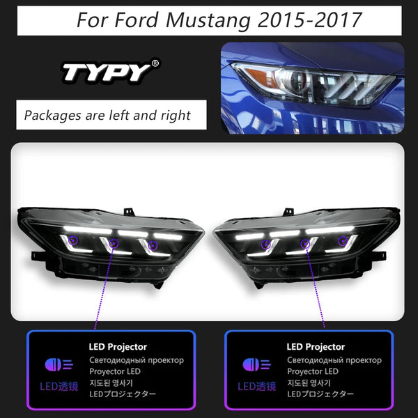 TYPY Car Headlights For Ford Mustang 2015-2022 LED Car Lamps Daytime Running Lights Dynamic Turn Signals Car Accessories