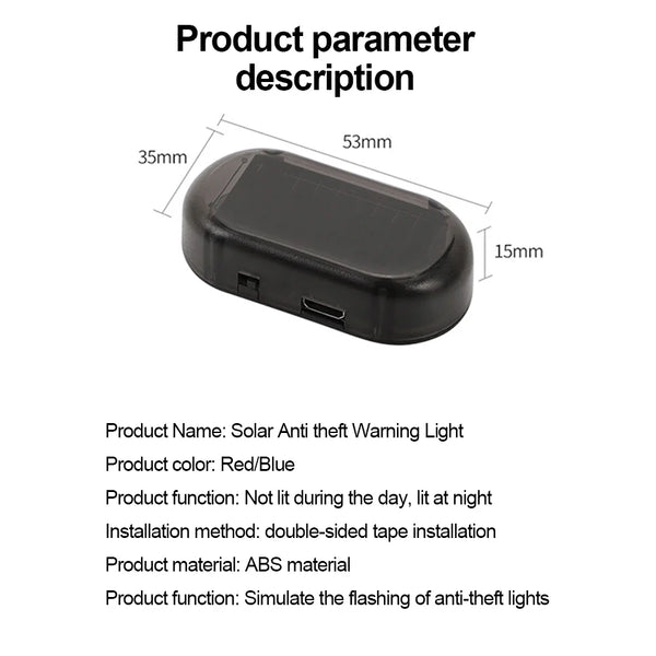 Solar Powered Car Fake Security Light Simulated Dummy Alarm Wireless Warning Anti-Theft Caution Lamp LED Flashing Imitation